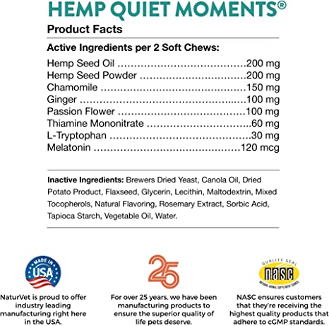 NaturVet-Hemp Quiet Moments- 60 soft chews